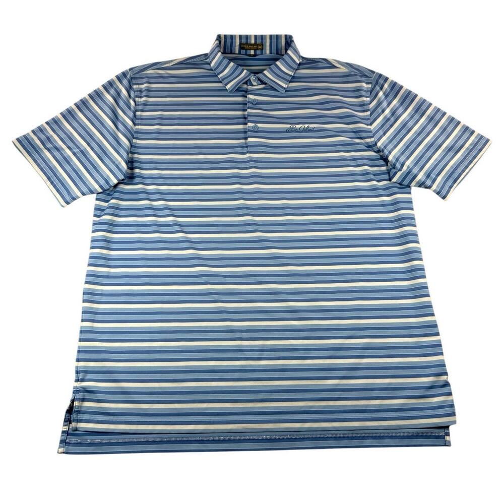 Peter Millar Summer Comfort Sea Island Golf Polo XL Blue Stripe Short Sleeve Top
